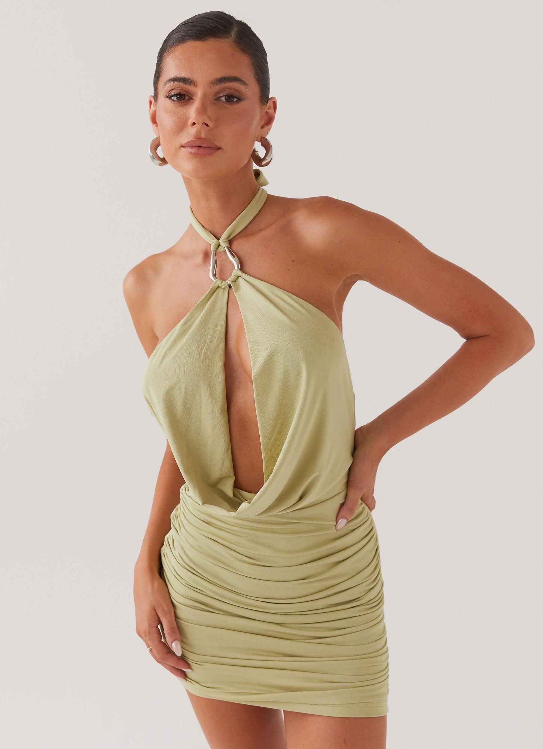 Samara Halterneck Mini Dress - Sage Product Image