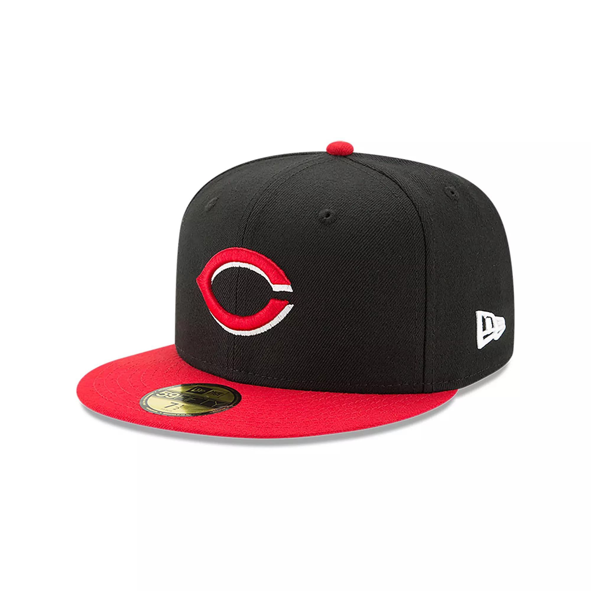 Men's New Era Black/Red Cincinnati Reds Road Authentic Collection On-Field 59FIFTY Fitted Hat, Size: 7 1/2, Red Black Product Image
