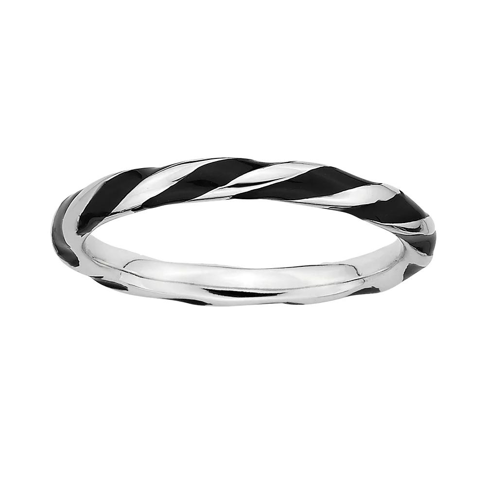 Stacks & Stones Sterling Silver Black Enamel Twist Stack Ring, Women's, Size: 9 Product Image