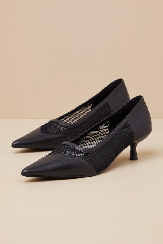 Lykke Black Leather Mesh Kitten Heel Pumps Product Image