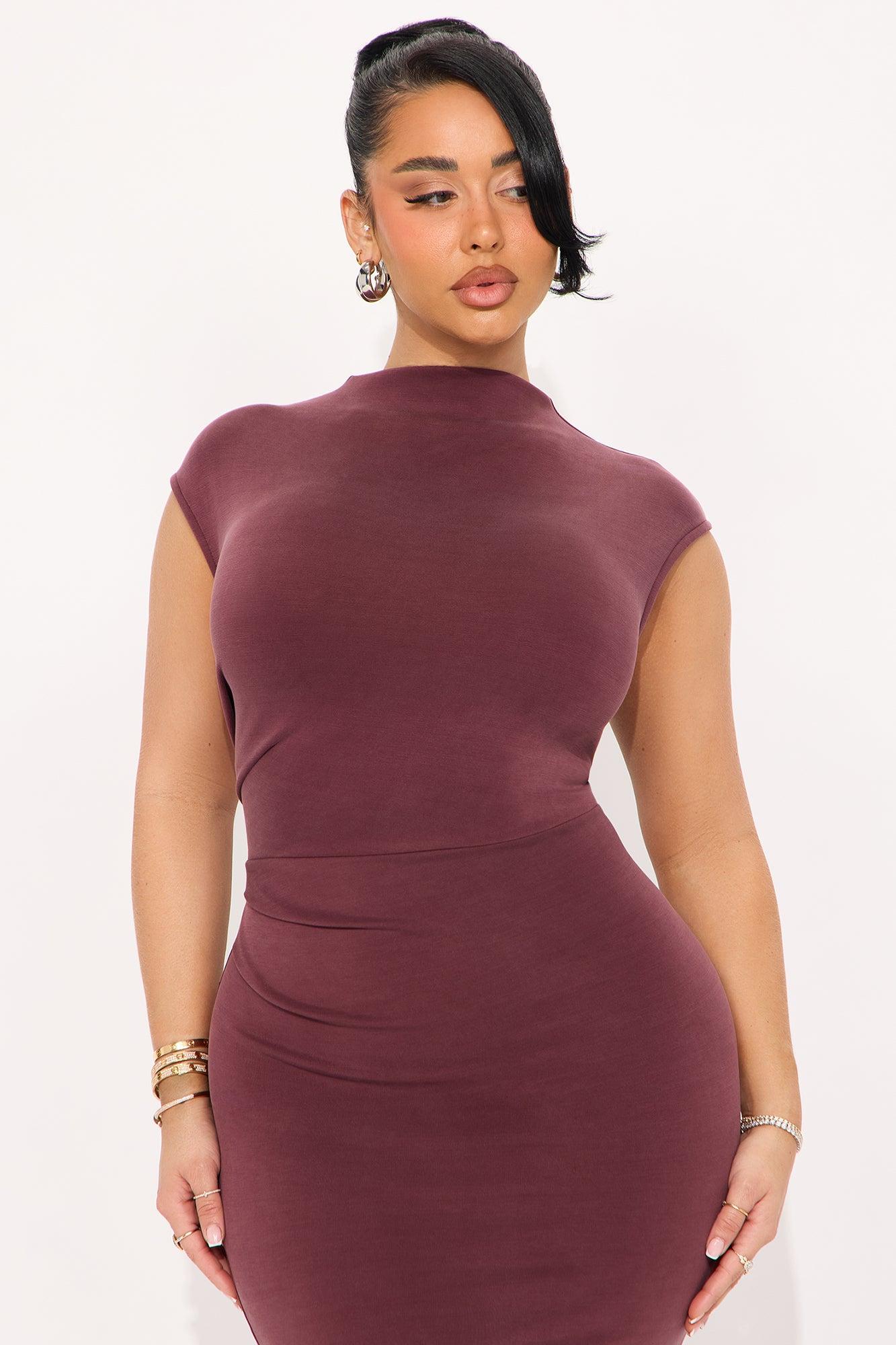 Carrie Ruched Body Sculpting Midi Dress - Chocolate Product Image