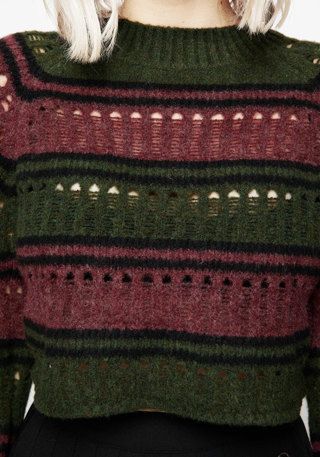 Splinter Stripe Knit Flare Sleeve Crop Sweater Product Image