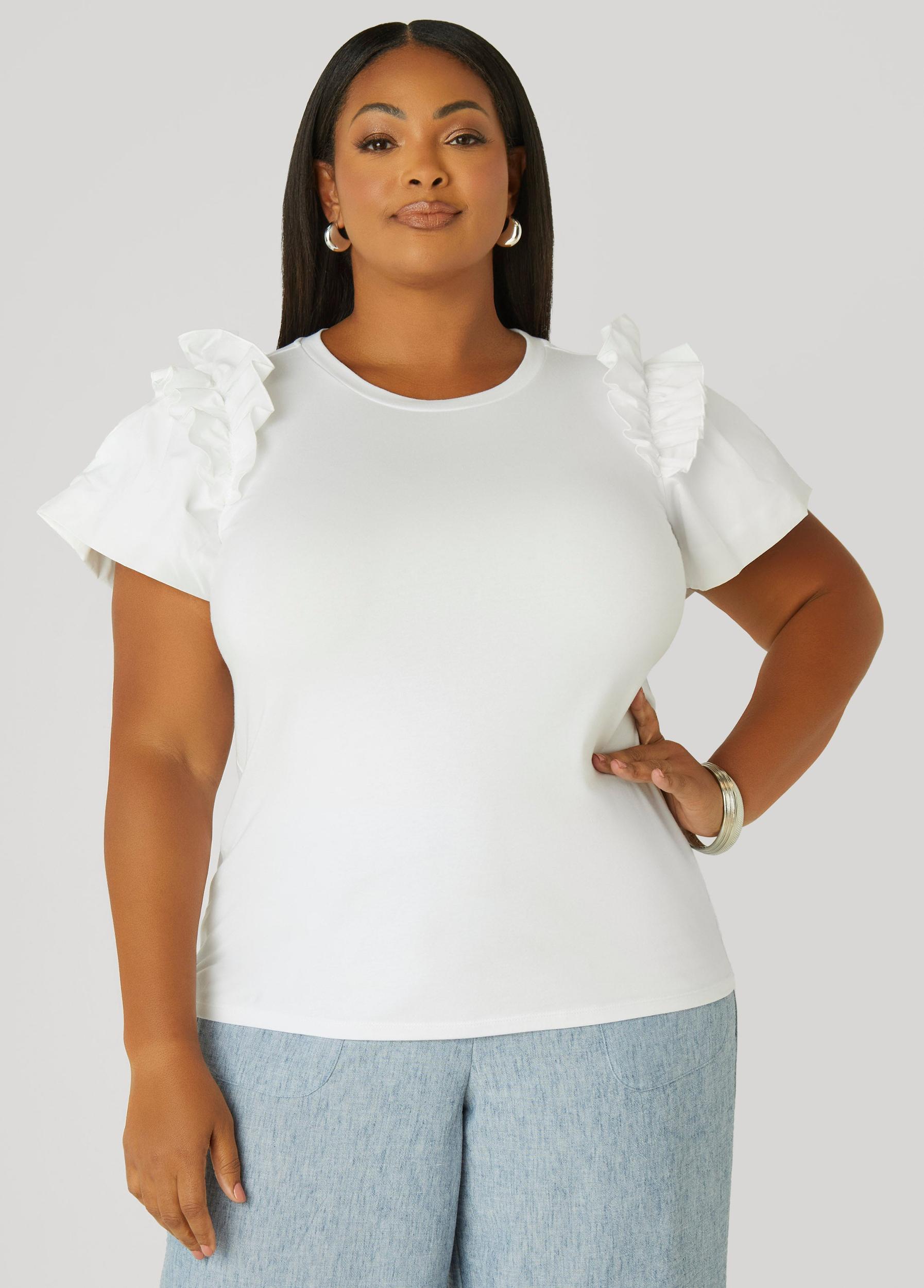 Plus Size Ruffled Poplin Paneled Tee Ashley Stewart Product Image