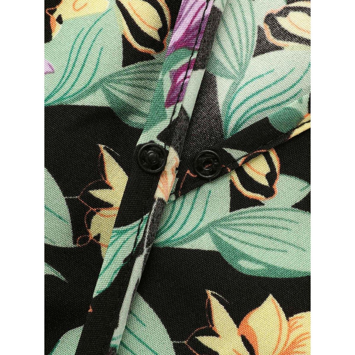 Plus Size Floral Overlap Collar Lantern Sleeve Dress Black Women Elegant Non Overlap Collar Long Sleeve Curvy BloomChic 12/L Product Image