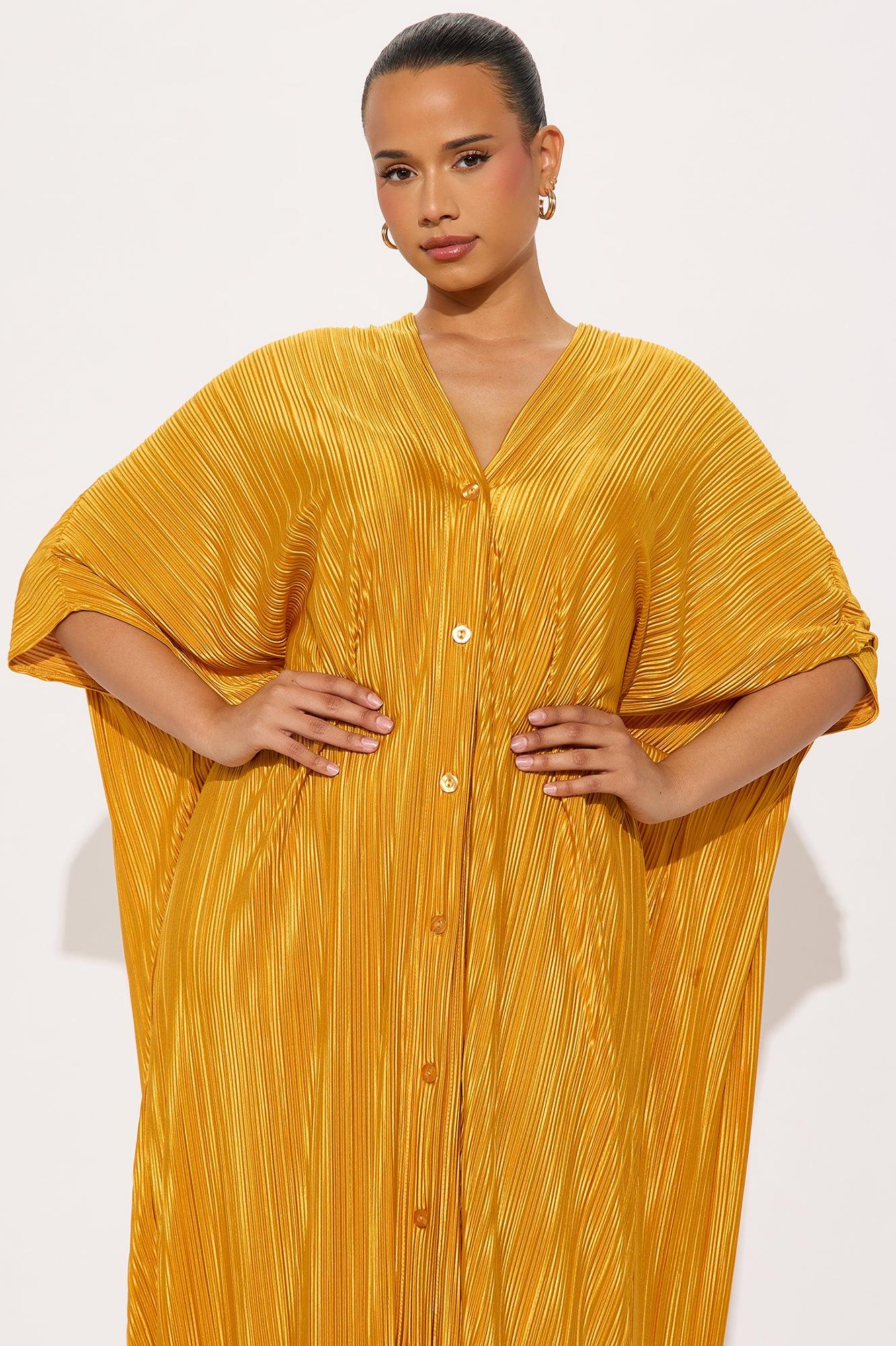 Isa Plisse Maxi Shirt Dress - Mustard Female Product Image