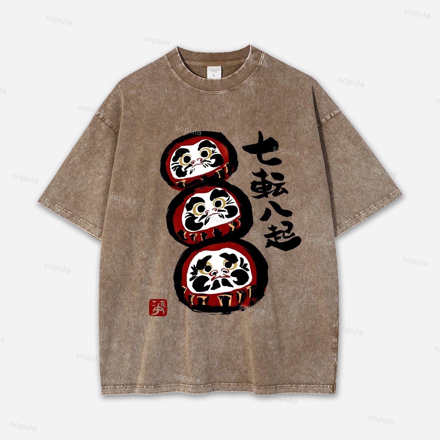Funny Daruma Acid Washed T-shirt Product Image