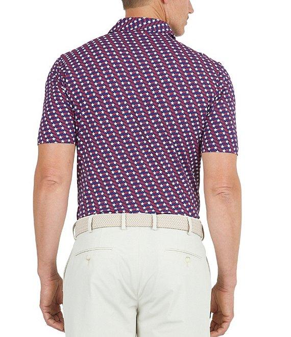 IBKUL Modern Fit Short Sleeve Waving Stars & Stripes Print Polo Shirt Product Image