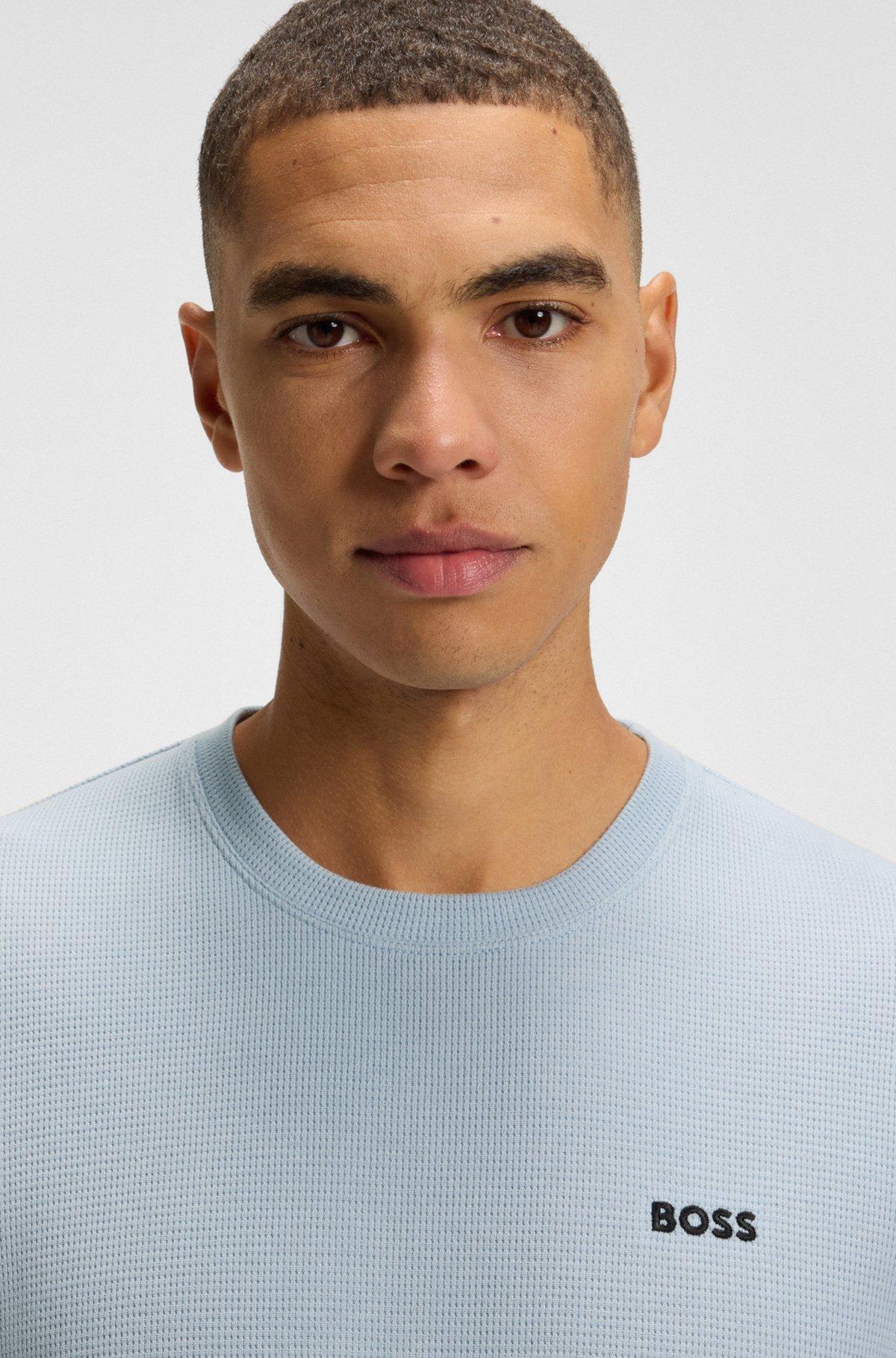 BOSS - Waffle-structured pajama T-shirt with embroidered logo - Light Blue Product Image