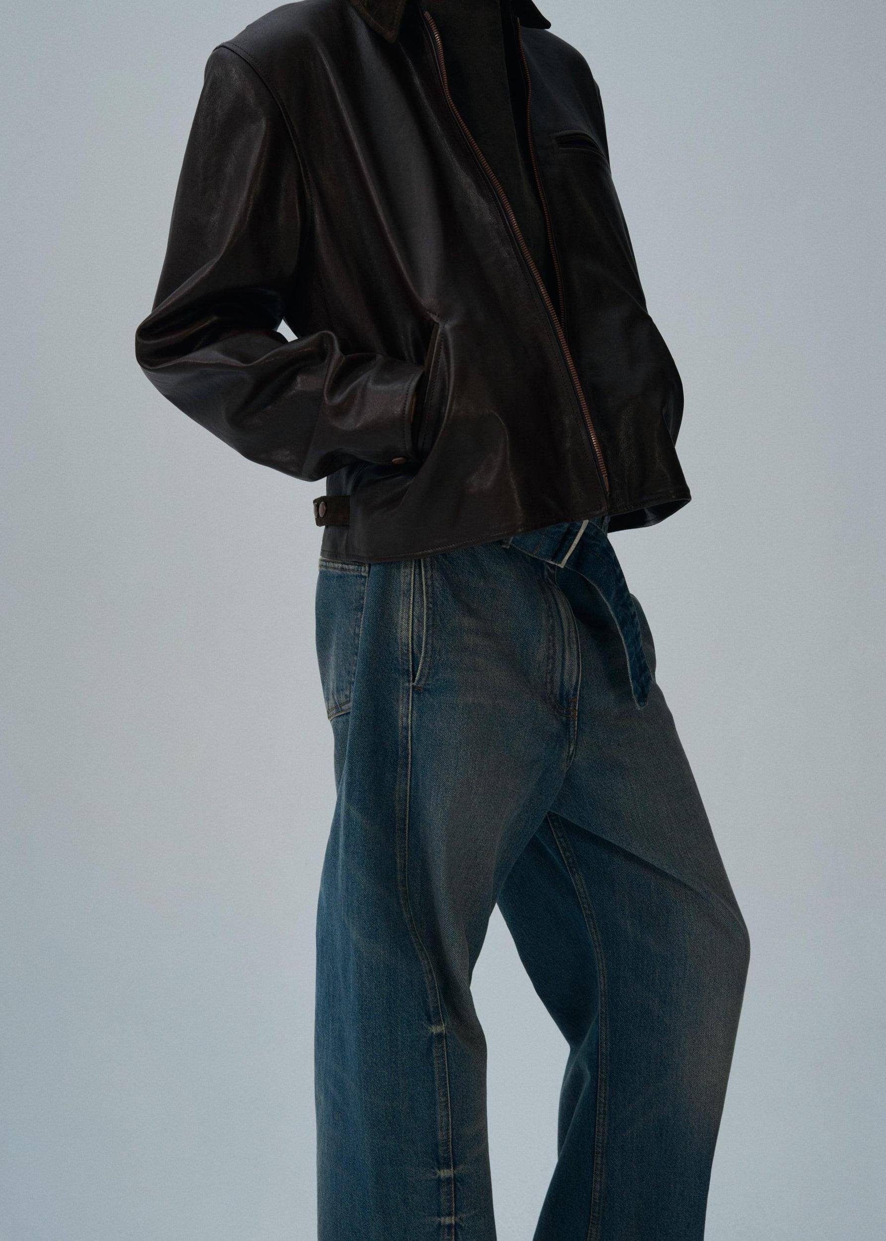 Belted loose leg denim in vintage blue Product Image