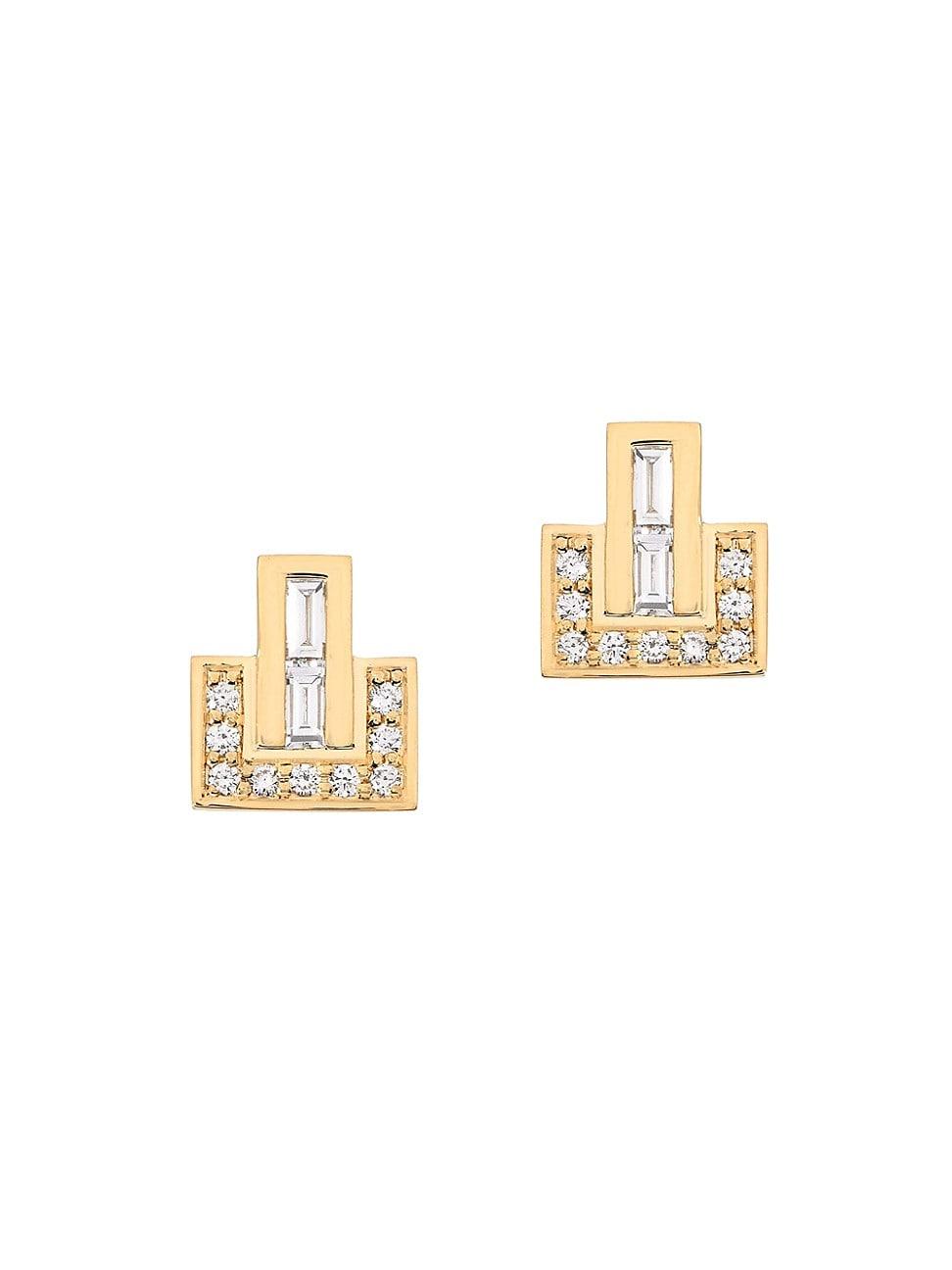 Womens Signature E 18K Yellow Gold & Diamond Stud Earrings Product Image