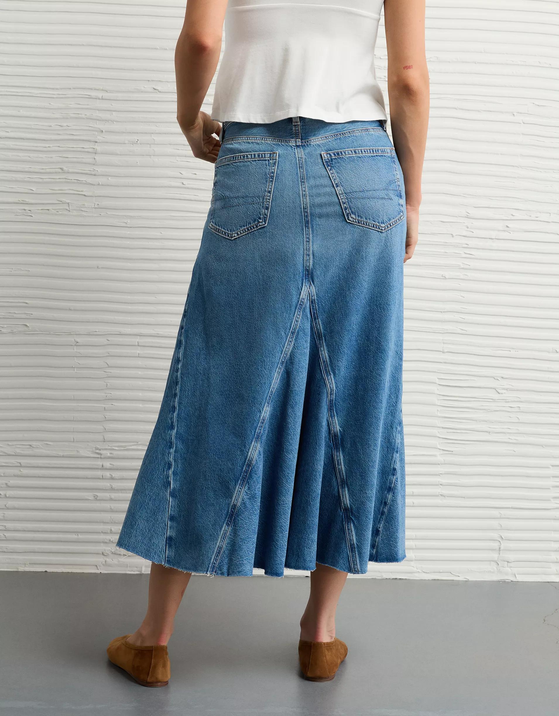 AE Low-Rise Pieced Denim Maxi Skirt Product Image