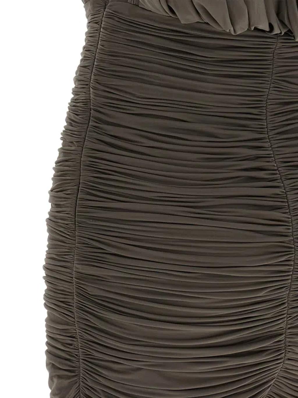 MAGDA BUTRYM Asymmetric One-shoulder Corset Dress With Ruffles In Brown Product Image