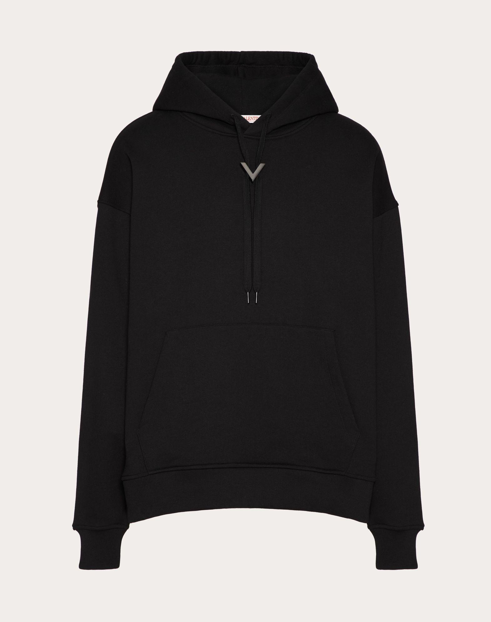 Cotton Hooded Sweatshirt With Metallic V Detail Product Image