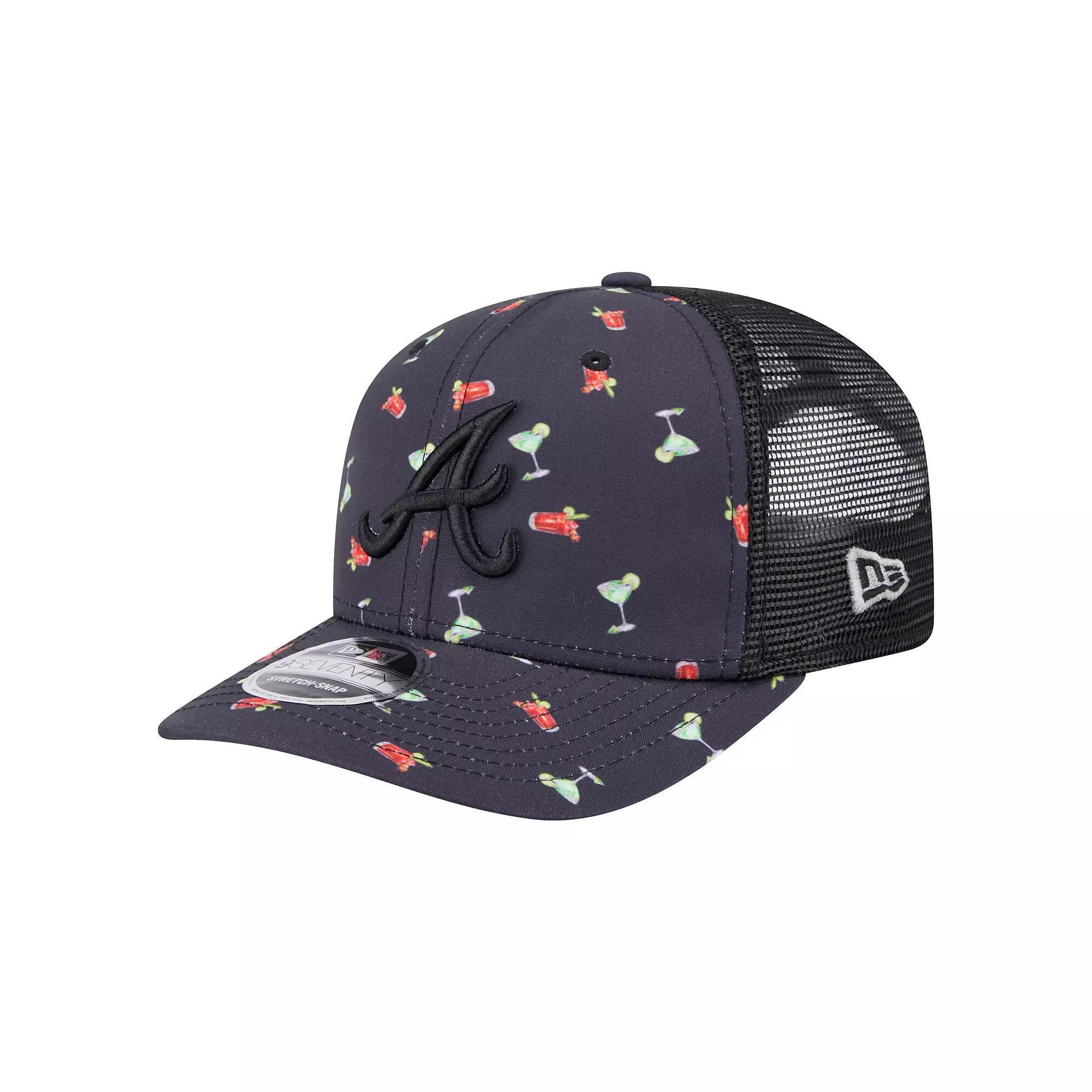 Men's New Era Black Atlanta Braves Adventure Drinks Pattern 9SEVENTY Stretch-Snap Hat Product Image