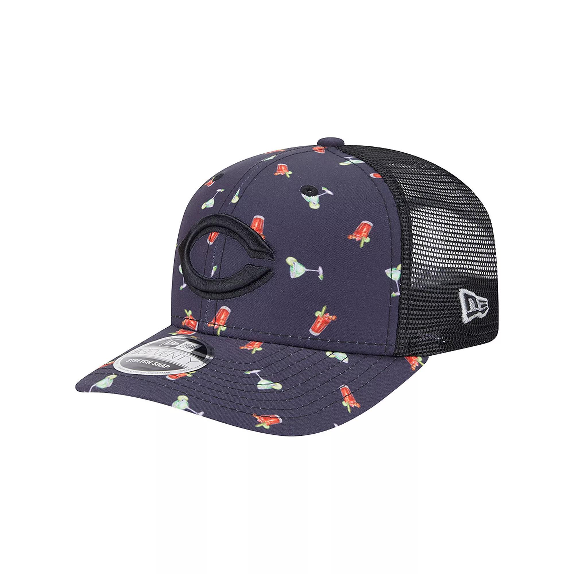 Men's New Era Black Cincinnati Reds Adventure Drinks Pattern 9SEVENTY Stretch-Snap Hat, Red Black Product Image