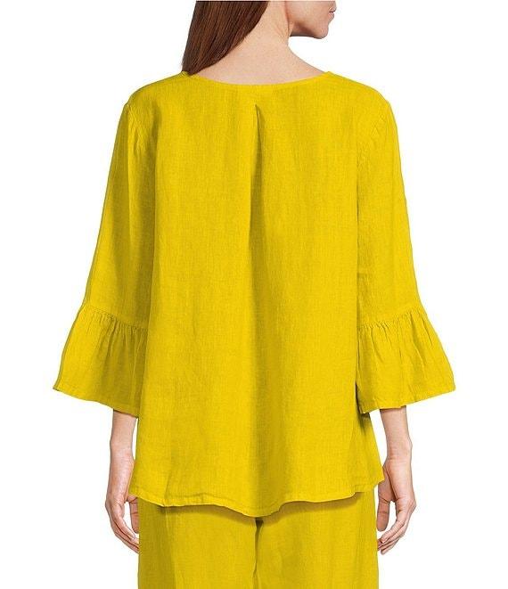 Bryn Walker Fran Light Linen Boat Neck 3/4 Sleeve High-Low Shirt Product Image