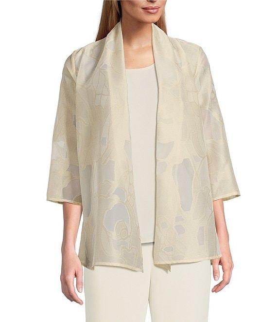 Caroline Rose Sheer Elegance Devore Stand Collar Bracelet Sleeve Open-Front Swing Jacket Product Image