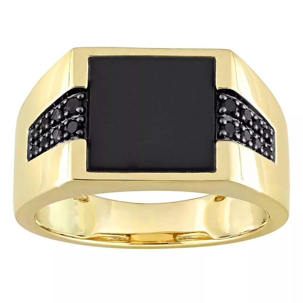 Stella Grace 10k Gold Black Onyx & 1/6 Carat T.W. Black Diamond Ring, Mens Product Image