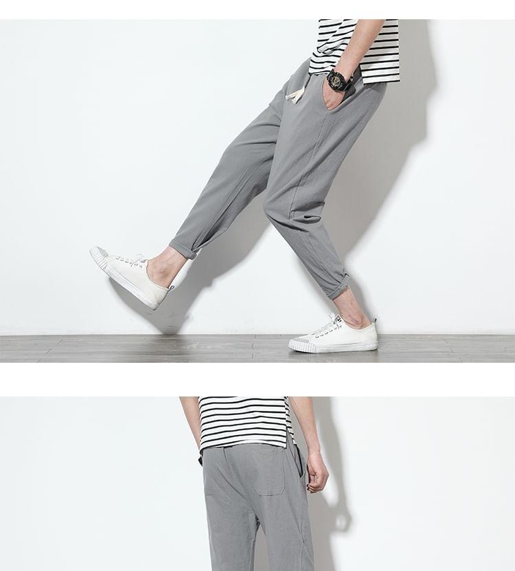 Drawstring Waist Plain Cropped Harem Pants Product Image