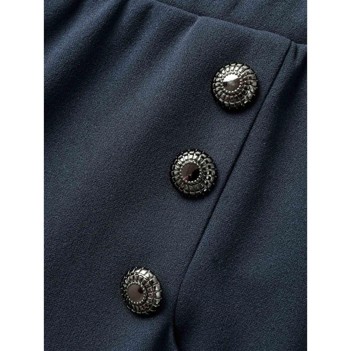 Plus Size Silver-Button Wide-Leg Pants Women Midnight Elegant Wide Leg Mid Rise Everyday Pants BloomChic 28/5X Product Image