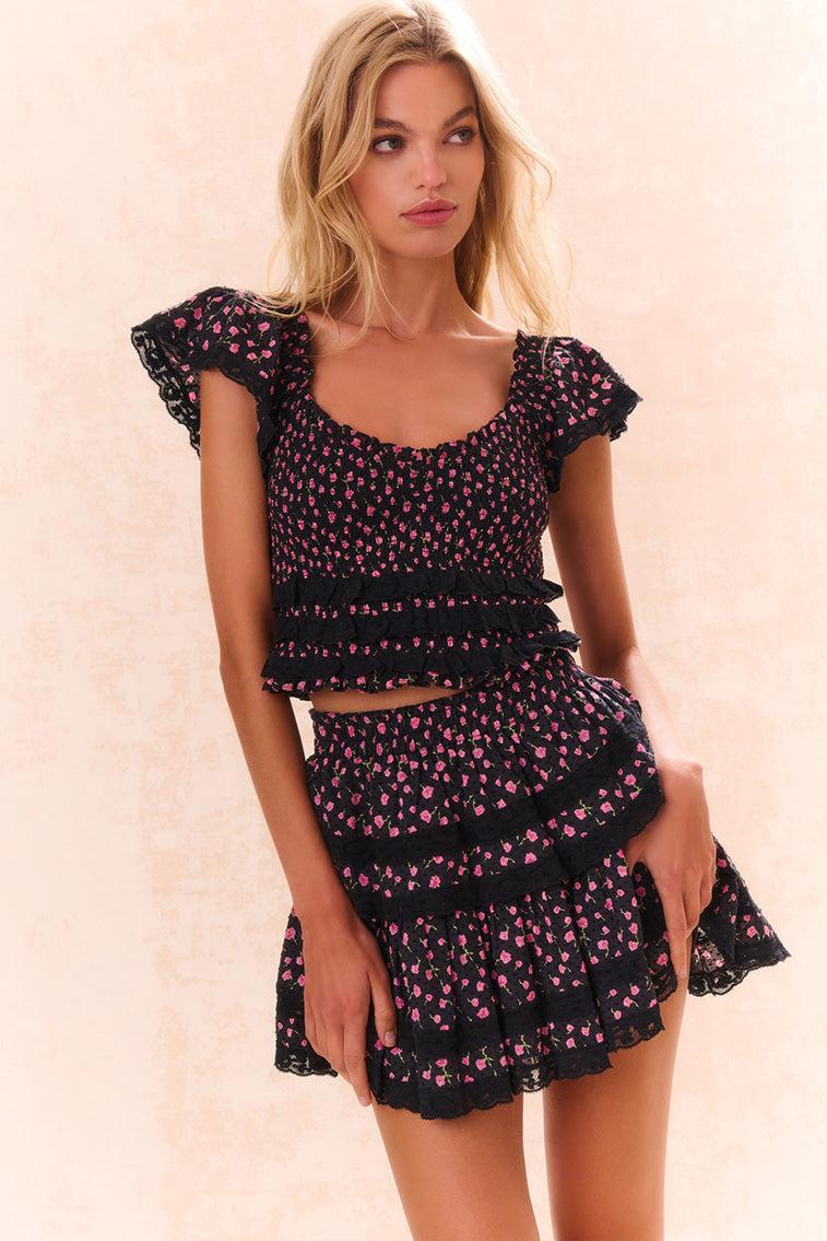 Ruffle Mini Floral Lace-Trimmed Skirt Product Image