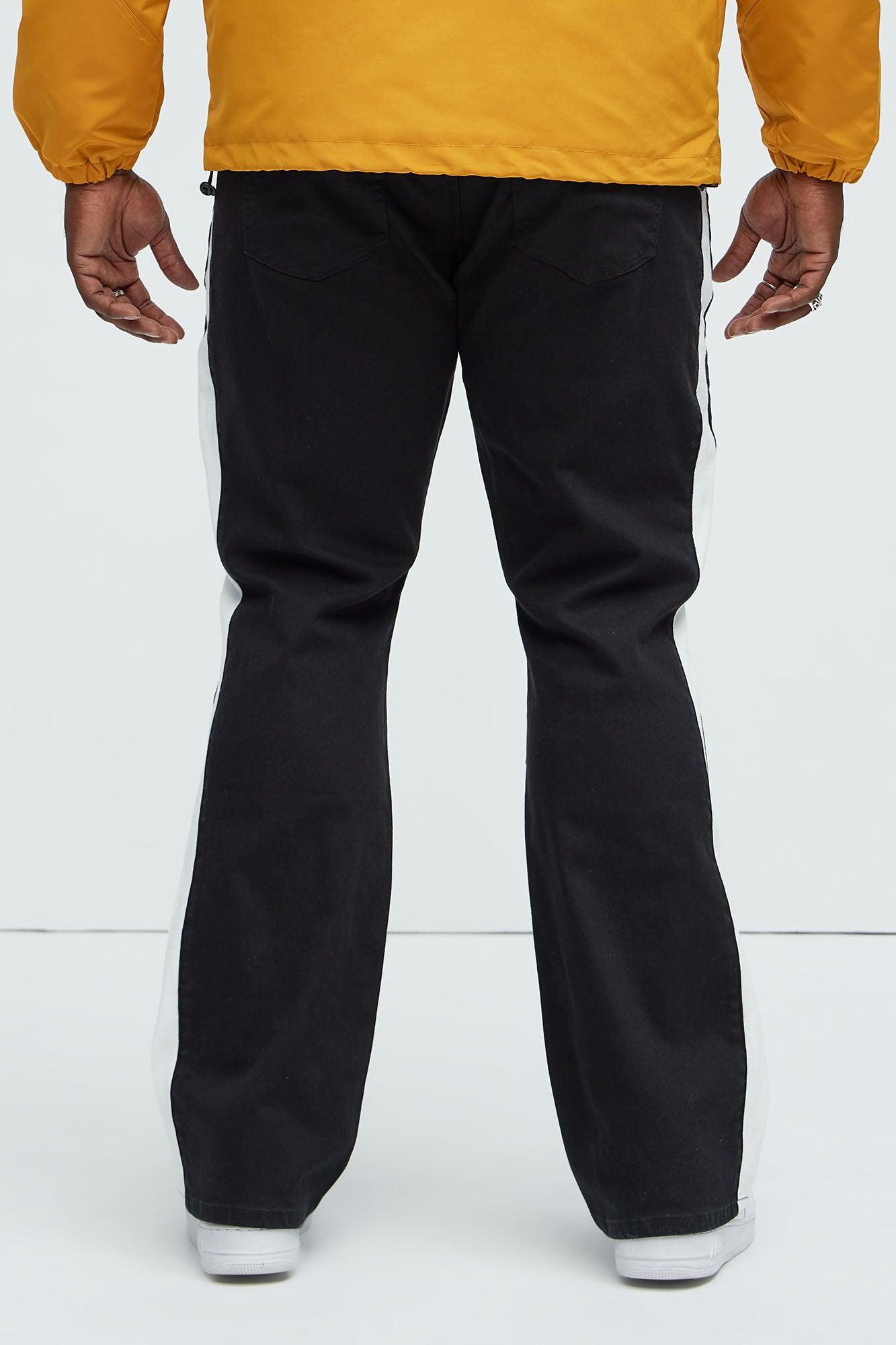 Teek Racing Stripe Stacked Slim Flare Jeans - Black/combo Product Image