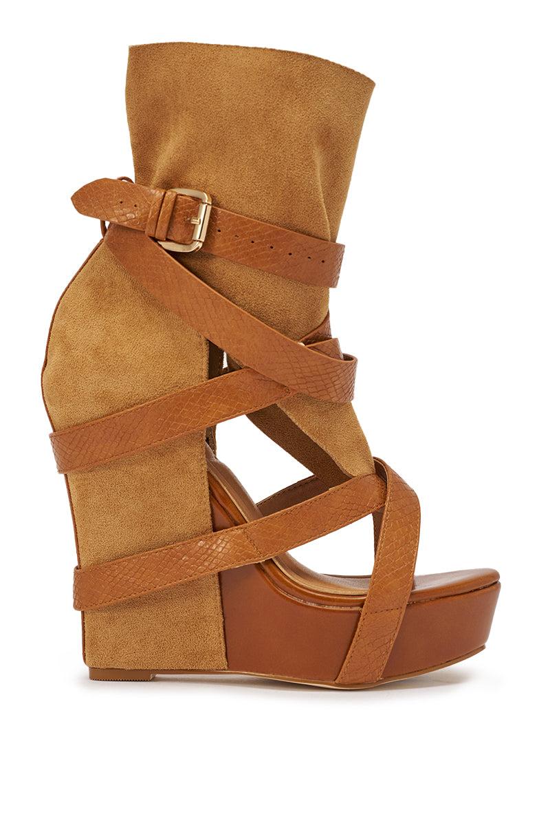 AZALEA WANG ROTHKO WEDGE SANDAL IN CAMEL Product Image
