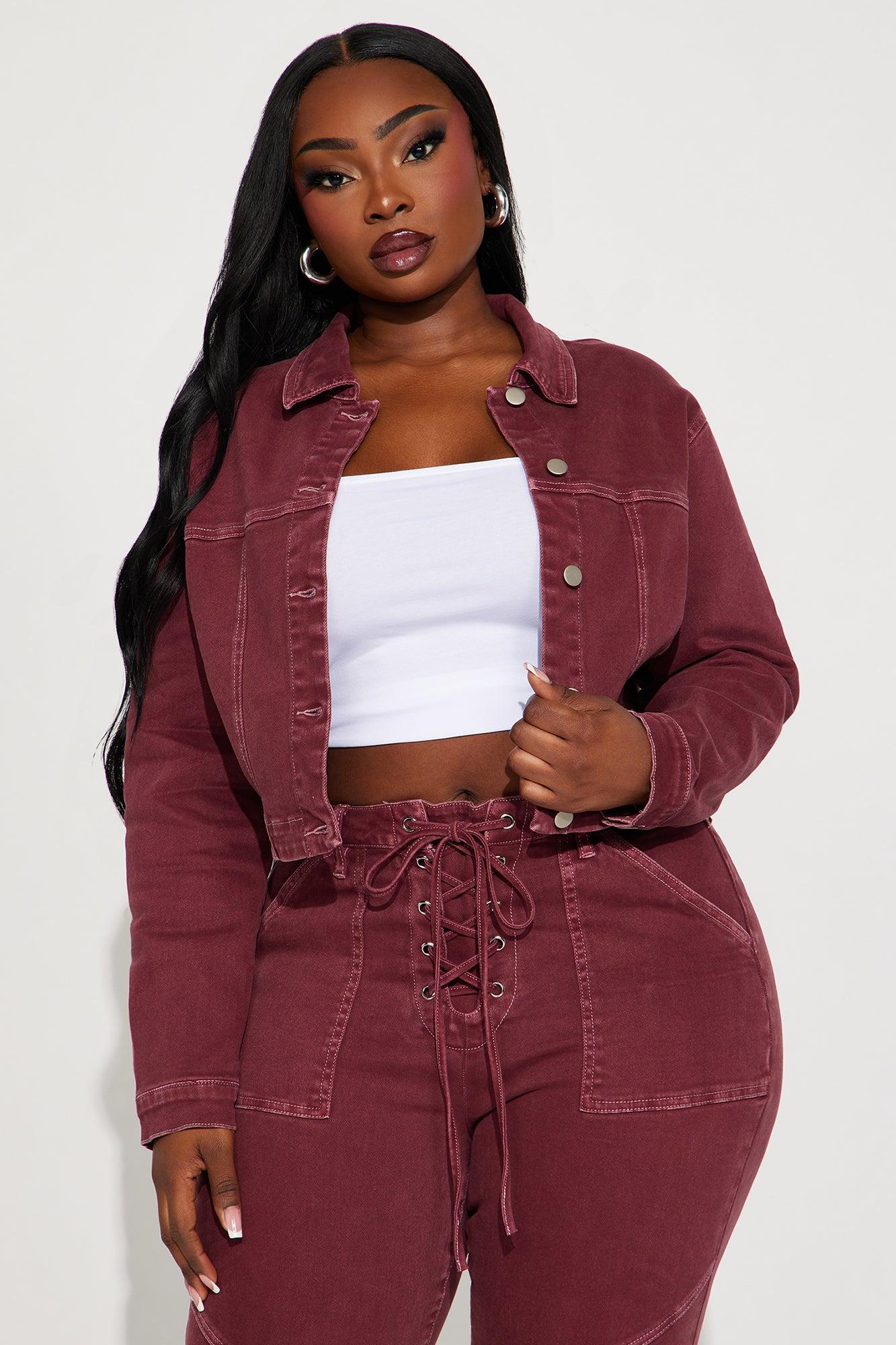 Bordeaux Stretch Denim Jacket - Wine Product Image