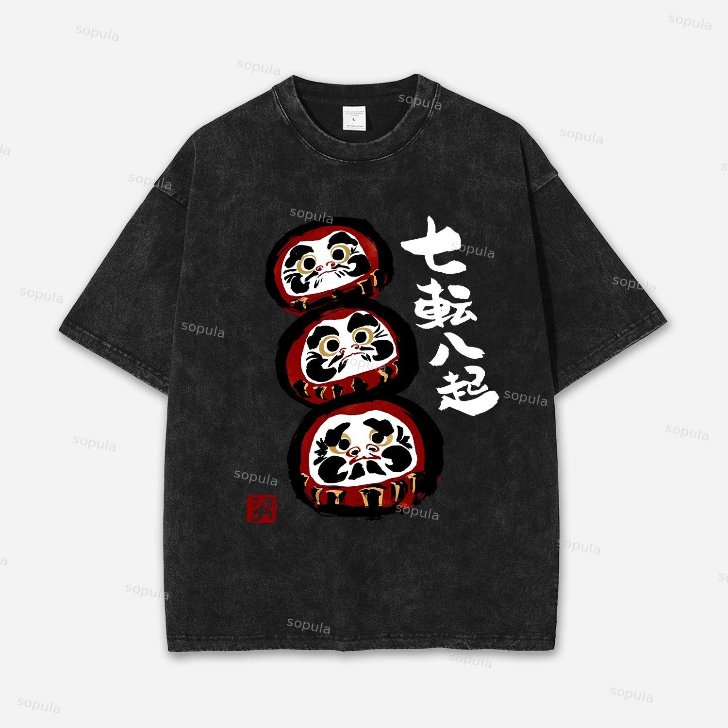 Funny Daruma Acid Washed T-shirt Product Image