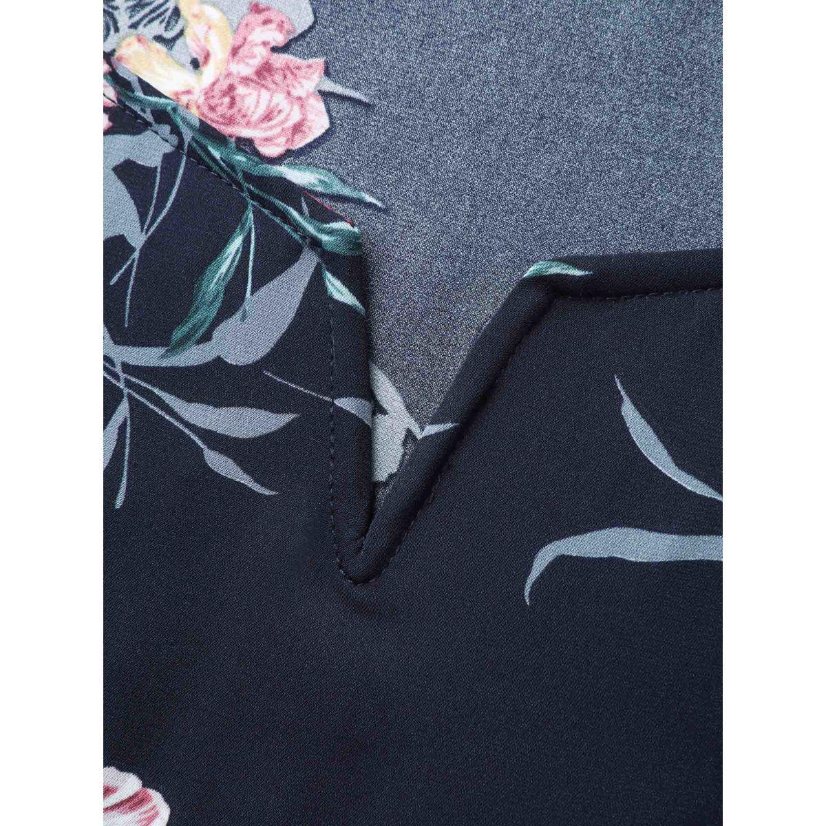 Plus Size Notched Collar Floral Print Overlap Midi Dress Indigo Women Pleated Notched collar Short sleeve Curvy BloomChic 12/L Product Image