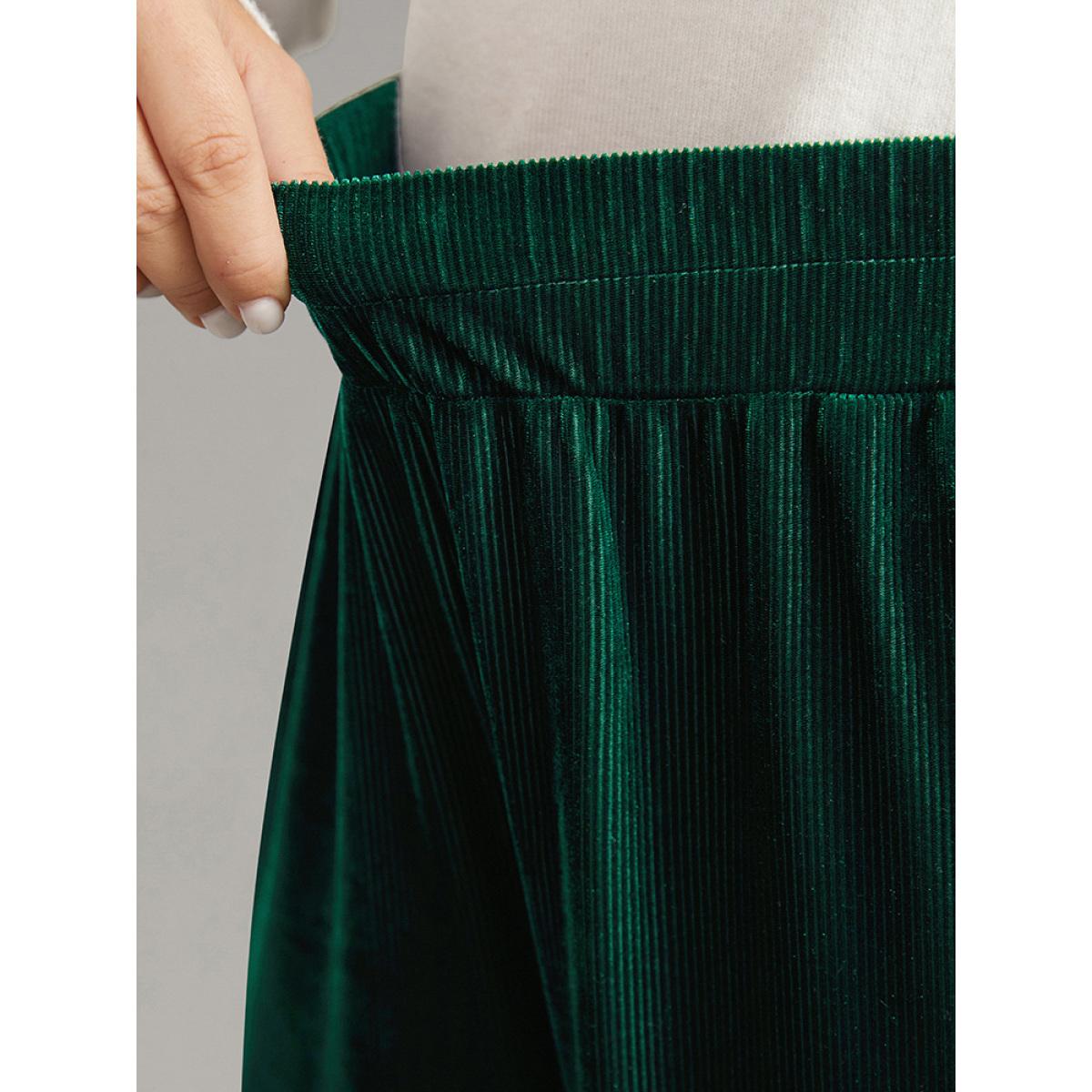 Plus Size Solid Textured Velvet Elastic Waist Gathered Pants Women DarkGreen Glamour Wide Leg High Rise Going out Pants BloomChic 12/L Product Image