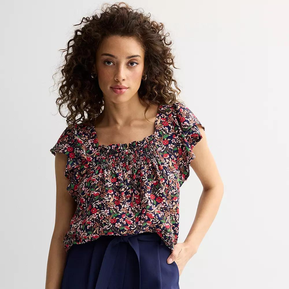 Women's Draper James Flutter Sleeve Smocked Top, Size: XL, Blue Team Product Image