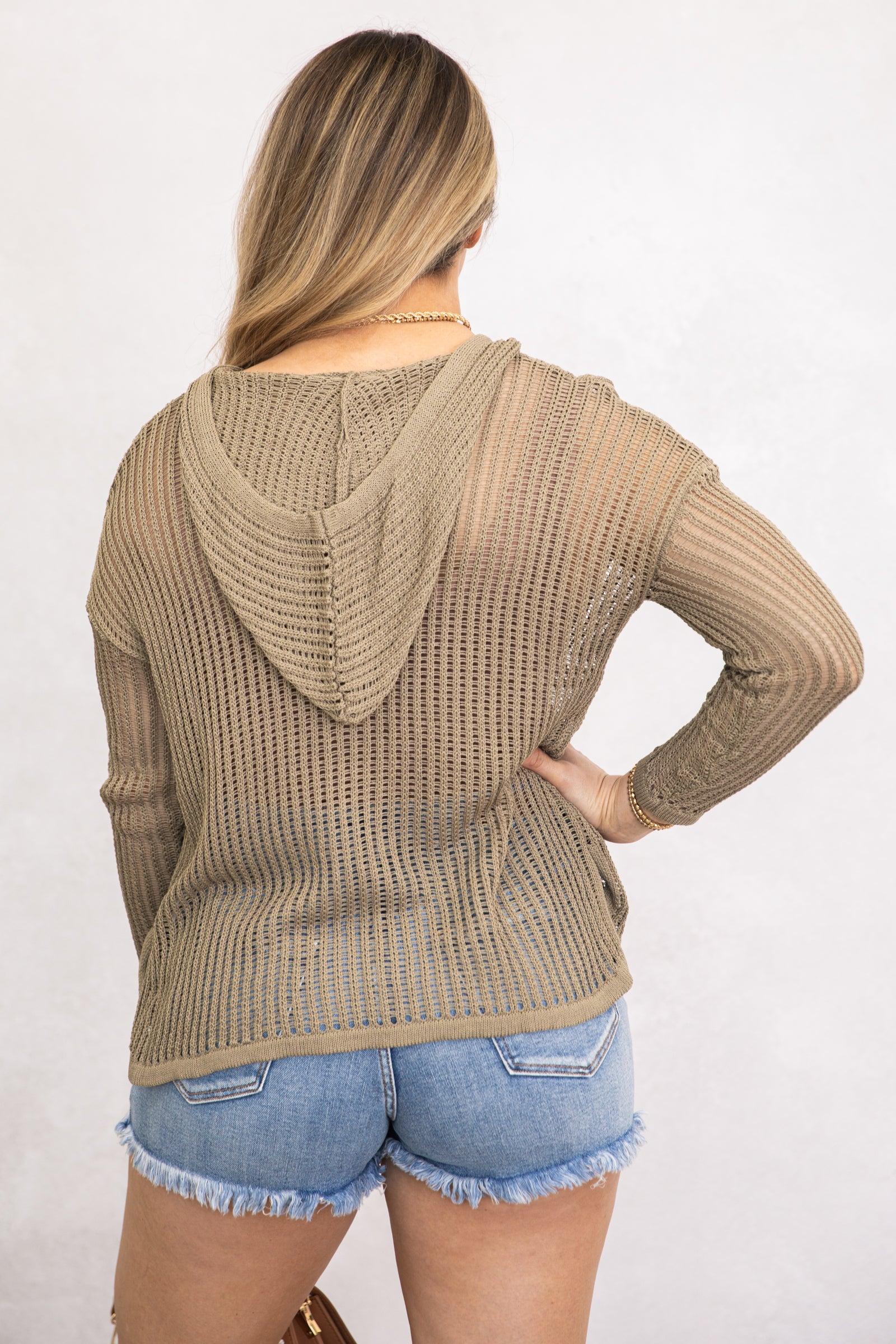 Dusty Army Green Crochet Hoodie Tunic Top Product Image