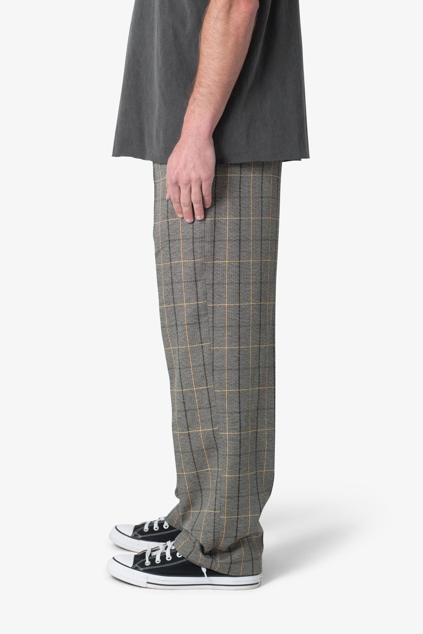 Pleated Plaid Trousers - Light Brown/Cream Product Image