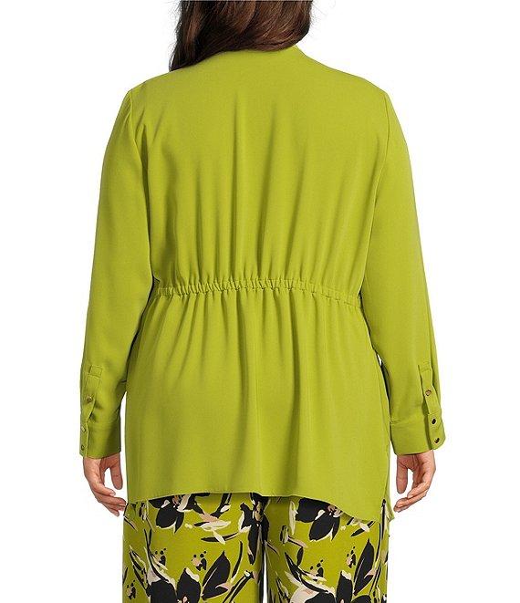 Investments Plus Size Open Drape Front Long Sleeve Button Cuff Novelty Jacket Product Image