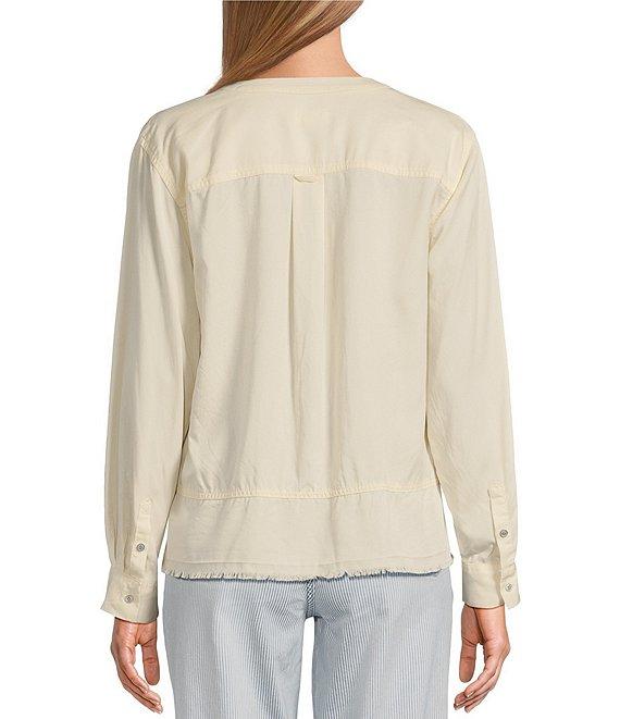 Westbound Petite Size Woven Long Roll-Tab Sleeve Henley Top Product Image