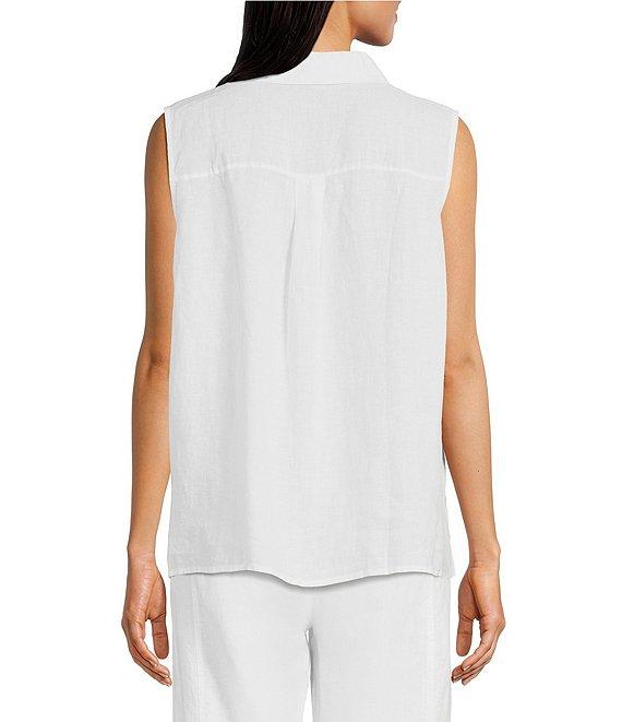 Eileen Fisher Organic Handkerchief Linen Point Collar Sleeveless Button Front Shirt Product Image