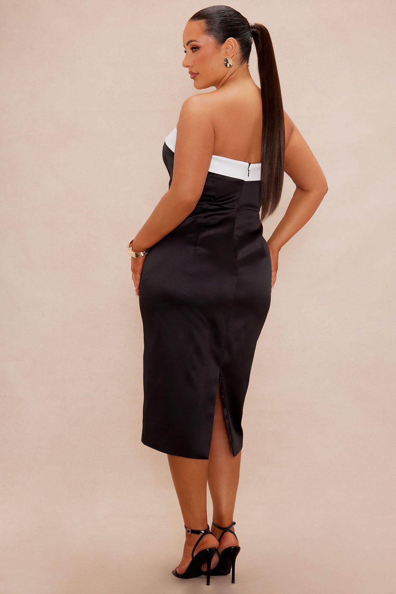 Emily Satin Midi Dress - Black/White Product Image