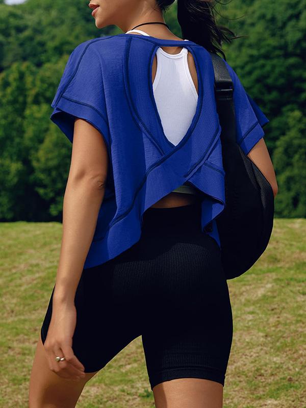 Loose Raglan Sleeve Hollow Split-Joint Round-Neck T-Shirts Product Image