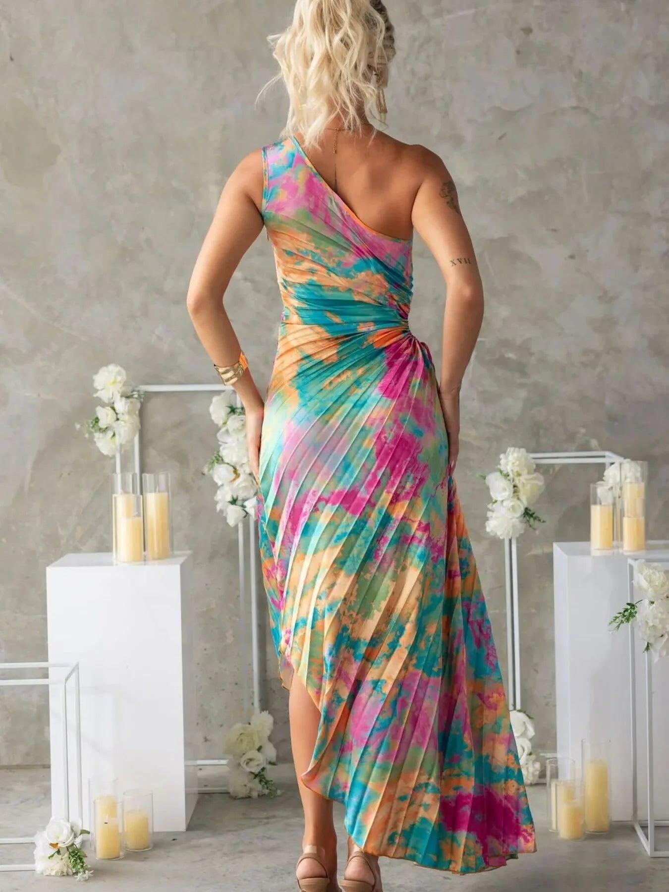 Printed One Shoulder Asymmetrical Maxi Dress Product Image