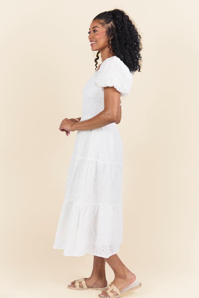 Forget Me Not White Eyelet Short Sleeve Midi Dress FINAL SALE Product Image
