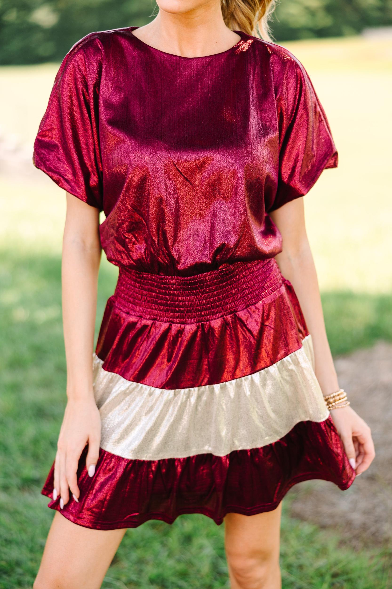 Play Your Game Crimson Red Colorblock Dress Female Product Image