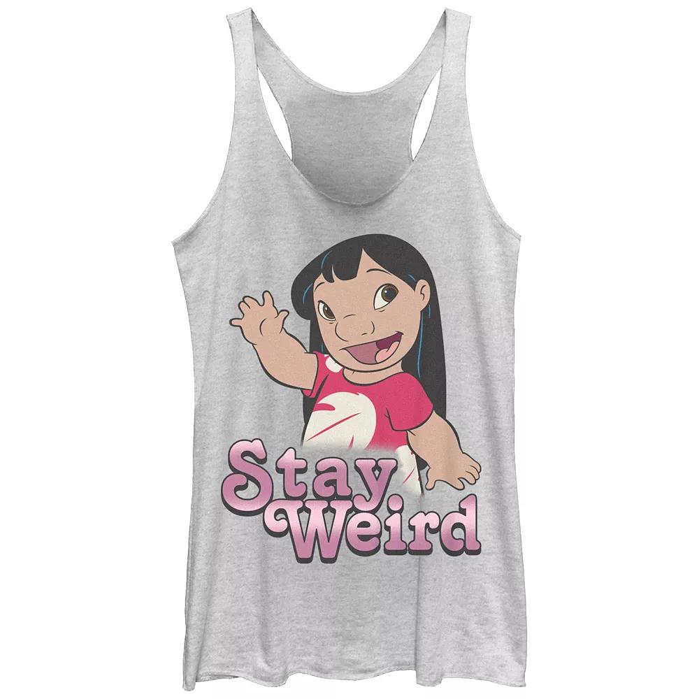 Disney's Lilo & Stitch Women's Lilo Stay Weird Tri-Blend Racerback Tank Top, Girl's, Size: Medium, White Grey Product Image