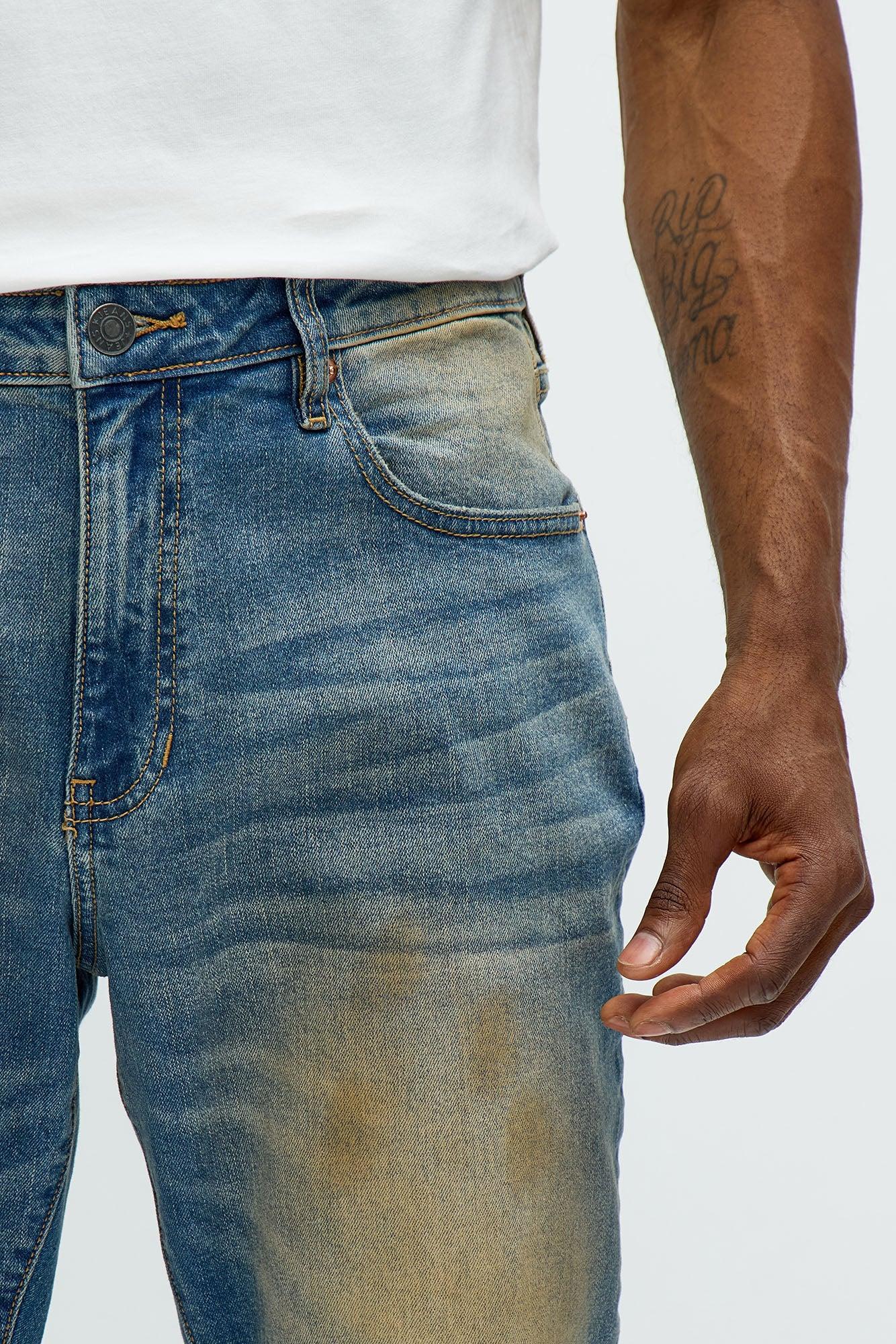 Skinny Going In Circles Repaired Distressed Jeans - Vintage Blue Wash Male Product Image