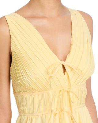 V Neck Tie Front Yellow Midi Dress Product Image