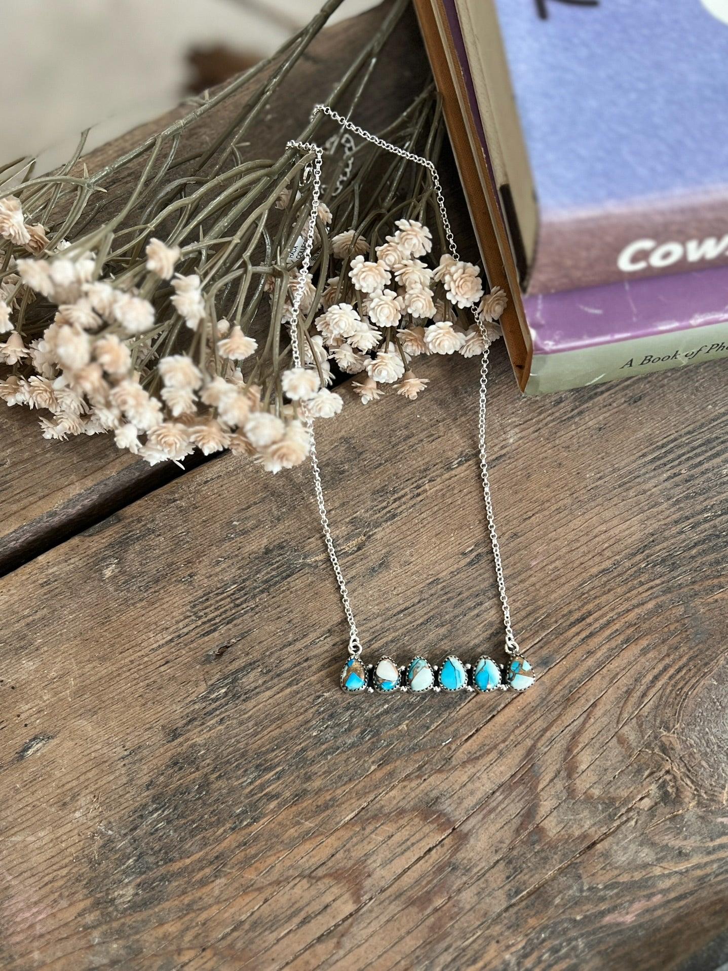 Ice Blue Cluster Bar Sterling Silver Hada Necklace Product Image