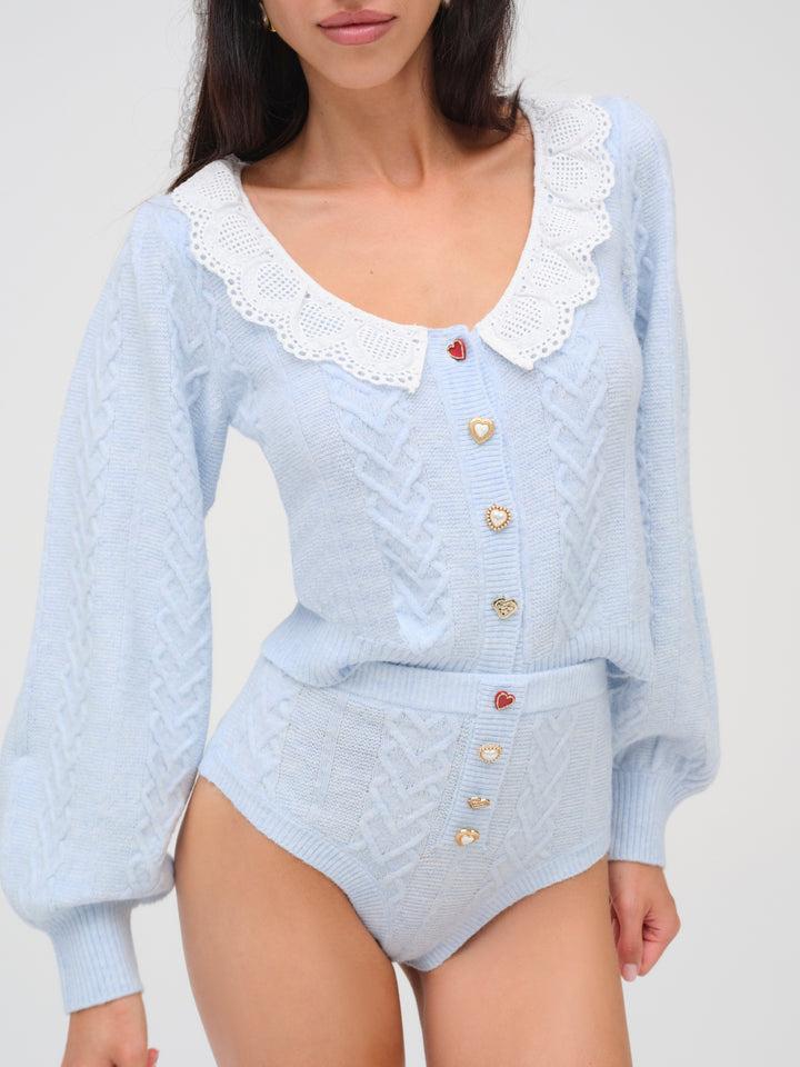 Cupid Cable Knit Cardigan — Blue Product Image