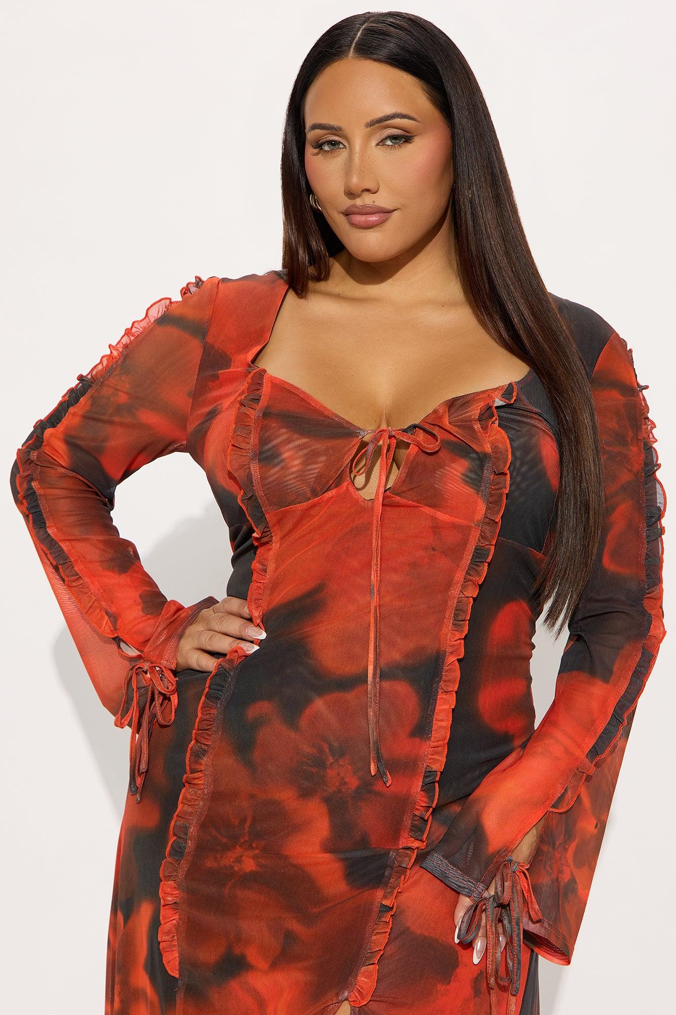 Kendra Mesh Maxi Dress - Red/combo Product Image