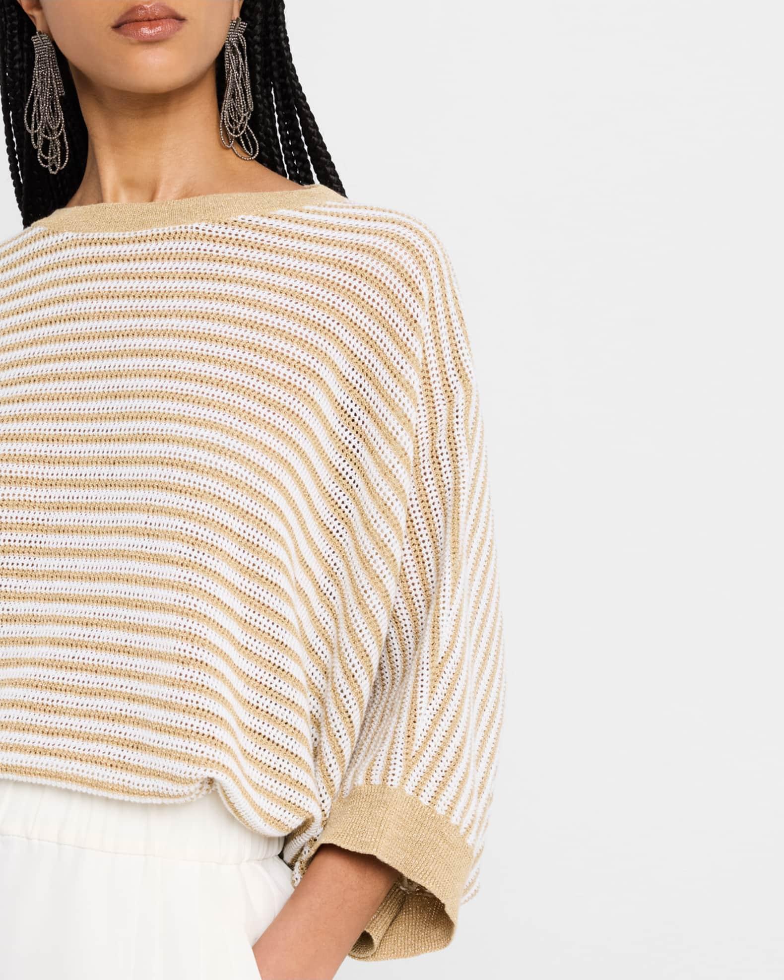 Metallic Striped Linen Knit Poncho Product Image