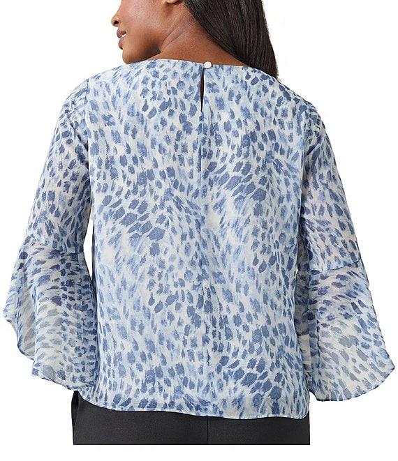 Kasper Printed Boat Neck Ruffle 3/4 Sleeve Blouse Product Image